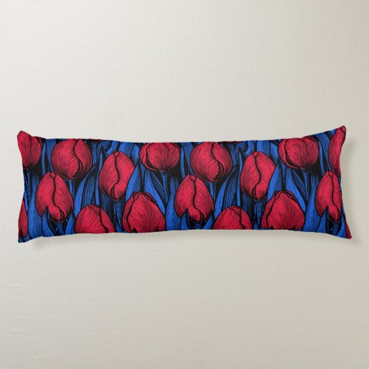 Tulpen in rood en blauw lichaamskussen (Achterkant)
