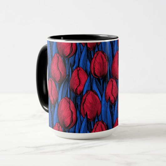 Tulpen in rood en blauw mok (Voorkant links)