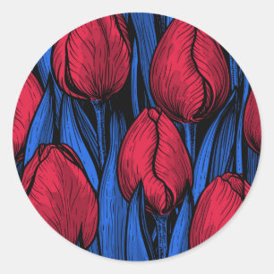 Tulpen in rood en blauw ronde sticker