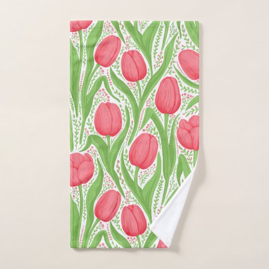 Tulpen in rood en groen bad handdoek (Handdoek)
