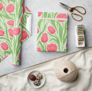 Tulpen in rood en groen cadeaupapier