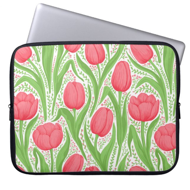 Tulpen in rood en groen laptop sleeve (Voorkant)