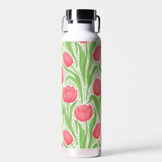 Tulpen in rood en groen waterfles (Voorkant)