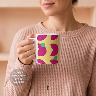Tulpen in roze met groene stippen in geel uit de j koffiemok