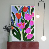 Tulpen in sterke kleuren roze platte kunst canvas afdruk