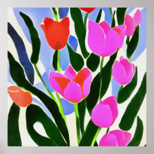 Tulpen in sterke kleuren roze platte kunst poster