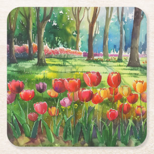 Tulpen in The Park Square Papier Onderzetter