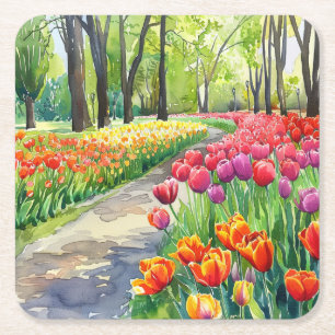 Tulpen in The Park Square Papier Onderzetter