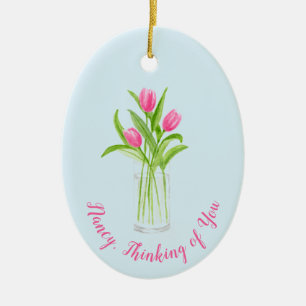 Tulpen in Water Handgeschilderd Aquarel Bloemmotie Keramisch Ornament