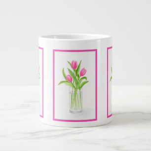 Tulpen in Water Handgeschilderde Waterverf Bloemen Extra Grote Beker