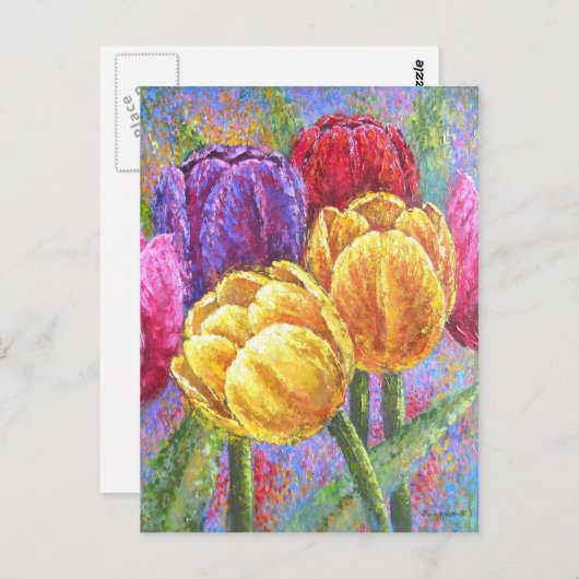Tulpen, kleurrijke bloemen, met hand geverfd Briefkaart (Voorkant / Achterkant)