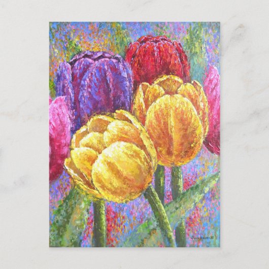 Tulpen, kleurrijke bloemen, met hand geverfd Briefkaart (Voorkant)
