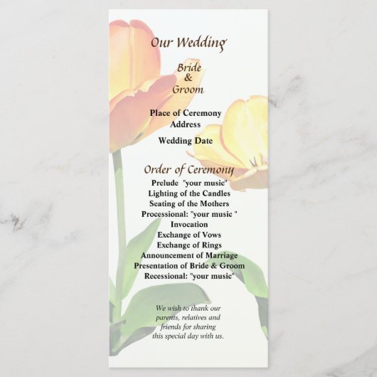 Tulpen lang en kort huwelijksprogramma programma (Voorkant)