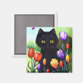 Tulpen Leuke Zwarte Kat Vlinder Creationarts Magneet (Voorkant / Achterkant)