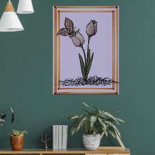 Tulpen met Vlinder Print, Poster