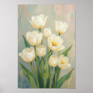 Tulpen Muur Kunst in Vintage Wit Zomer Poster