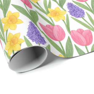 Tulpen, Narcissen, Hyacinten Kleur Stijl Cadeaupapier