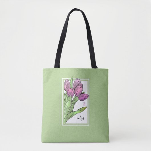 Tulpen op de Canvas tas Sage (Voorkant)