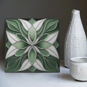 Tulpen op Sage Symmetrische Art Nouveau Keramische Tegeltje