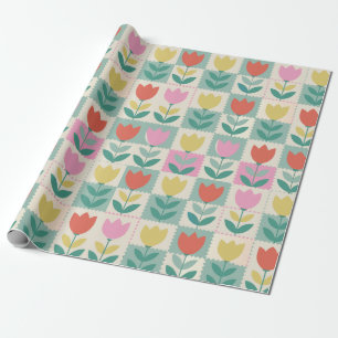 tulpen patchwork patroon cadeaupapier