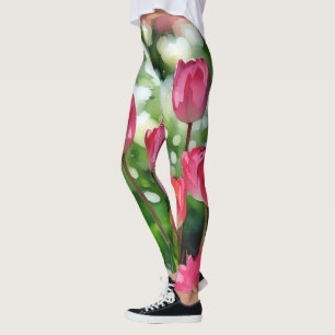 Tulpen Roze en Groene Waterverf Art Leggings
