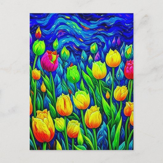 Tulpen van Gogh Stijl Briefkaart (Voorkant)