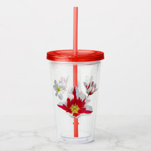 Tulpen van rood en wit acryl drinkbeker