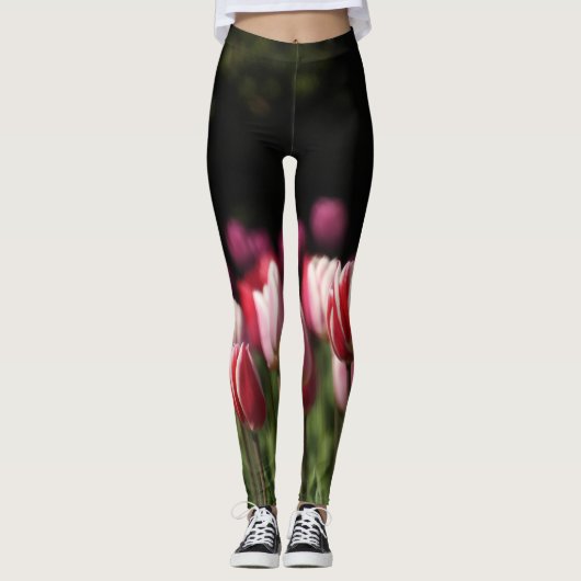 Tulpen van rood, wit en roze leggings (Voorkant)