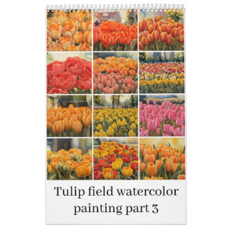 Tulpen veld waterverf schilderij 3 kalender