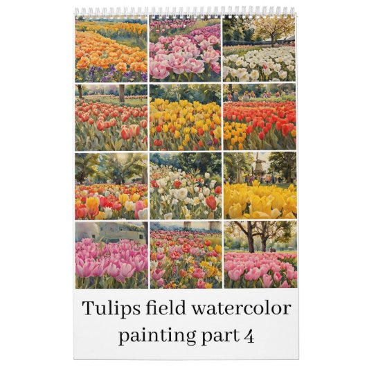 Tulpen veld waterverf schilderij 4 kalender (Hoes)