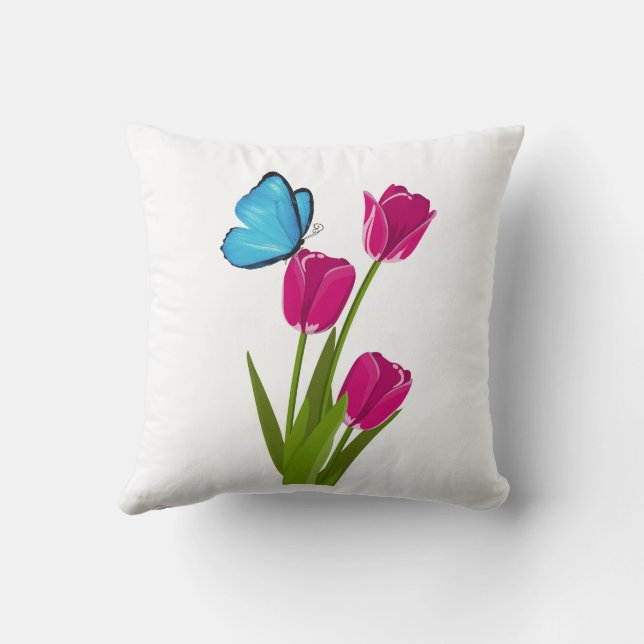 Tulpen & vlinder kussen (Achterkant)
