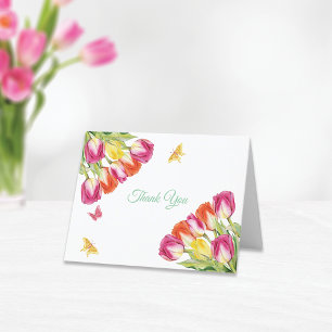 Tulpen & Vlinders Witte Bruiloftsdouche Bedankkaart
