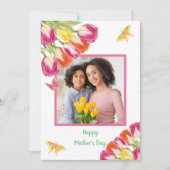 Tulpen & Vlinders Witte Foto Moederdag Kaart (Voorkant)