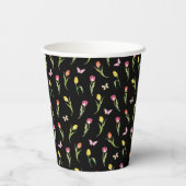 Tulpen & Vlinders Zwart Patroon Papieren Bekers (Achterkant)