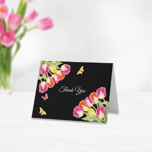 Tulpen & Vlinders Zwarte Bruiloftsdans    Bedankkaart