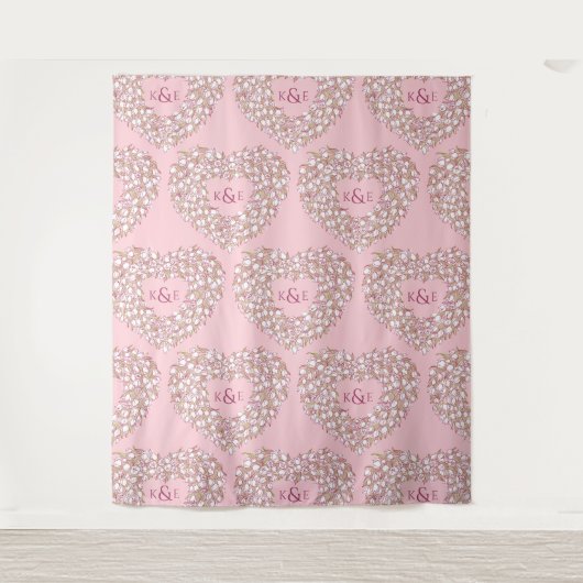 Tulpen wit roze monogram huwelijksachtergrond wandkleed (Voorkant)