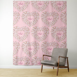 Tulpen wit roze monogram trouw achtergrond wandkleed