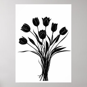 Tulpen zwart-wit bloem kunst poster