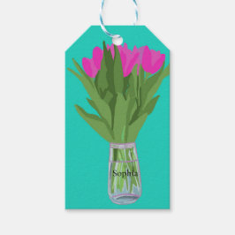  Tulpenbloem Moderne Illustratie + Naam Cadeaulabel