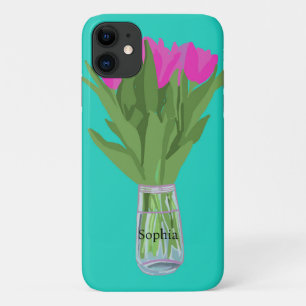  Tulpenbloem Moderne Illustratie + Naam iPhone 11 Hoesje