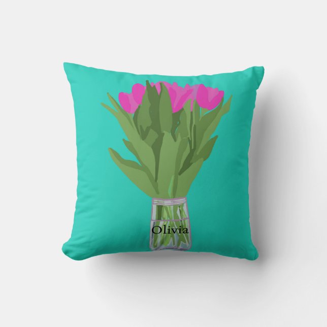  Tulpenbloem Moderne Illustratie + Naam Kussen (Voorkant)