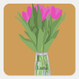  Tulpenbloem Moderne Illustratie + Naam Vierkante Sticker