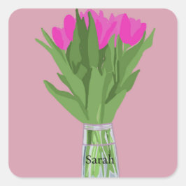  Tulpenbloem Moderne Illustratie + Naam Vierkante Sticker