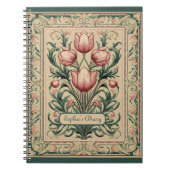 Tulpenbloemen Smaragd Ornament Middeleeuws Notitieboek (Voorkant)