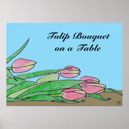 Tulpenboeket op een bruine tafel poster