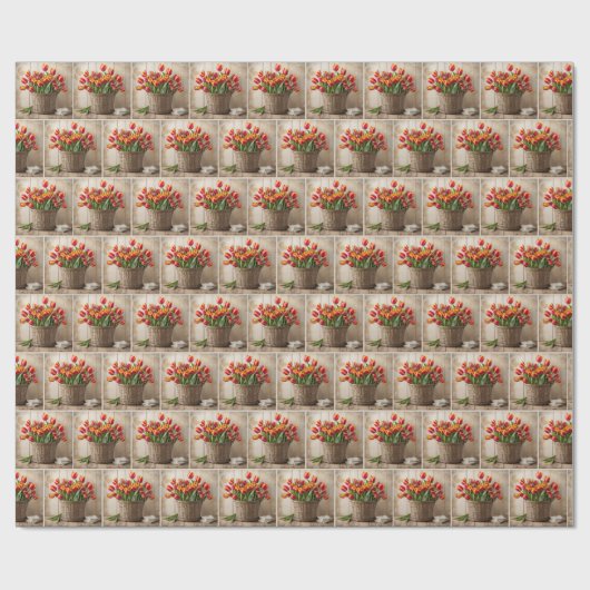 Tulpenbos in mand cadeaupapier (Vlak)