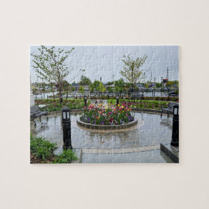 Tulpenpleister en banken in de regen legpuzzel