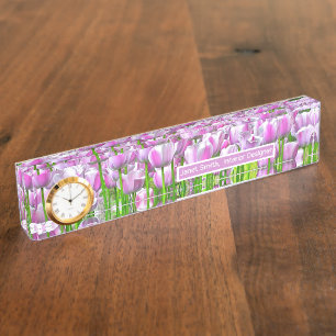 TULPENTUIN/LAVENDEL-ROZE EN WITTE TULPEN NAAMBORDJE