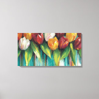 Tulpentuin op Blauwgroen Canvas Afdruk