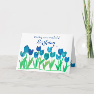 Tulpentuin Waterverf Bloemen Gelukkige Verjaardag Kaart